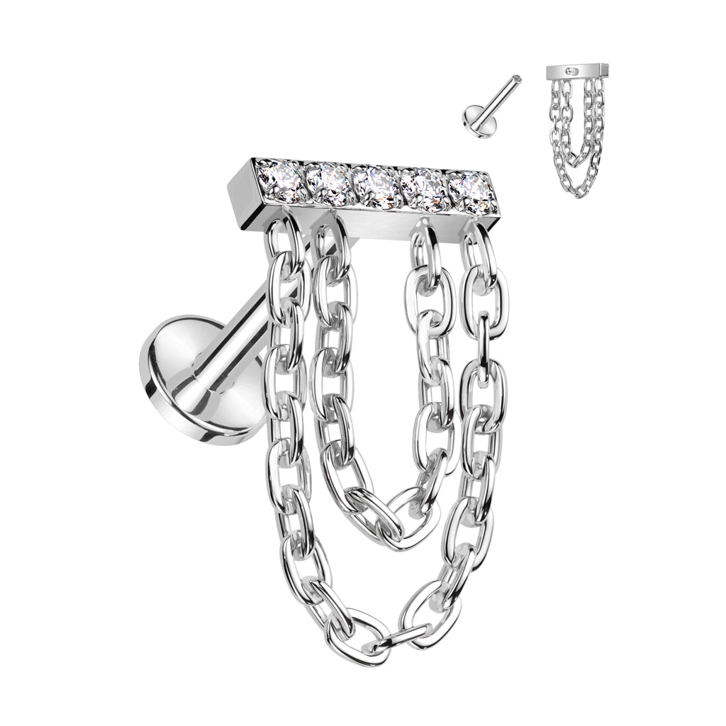16G Titanium Internally Threaded Rectangle Top With Double Chain Dangle
